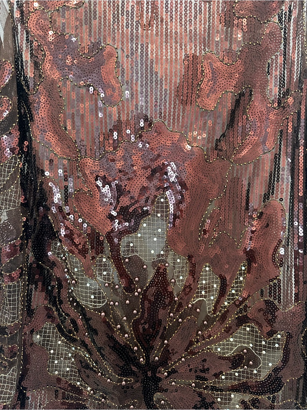 12th Tribe Amber Nights Cinnamon Beaded/Sequined Mesh Dress - Picture 3 of 5